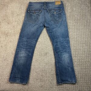 True Religion Ricky Relaxed Straight Jeans Mens 33 Medium Wash Made in USA